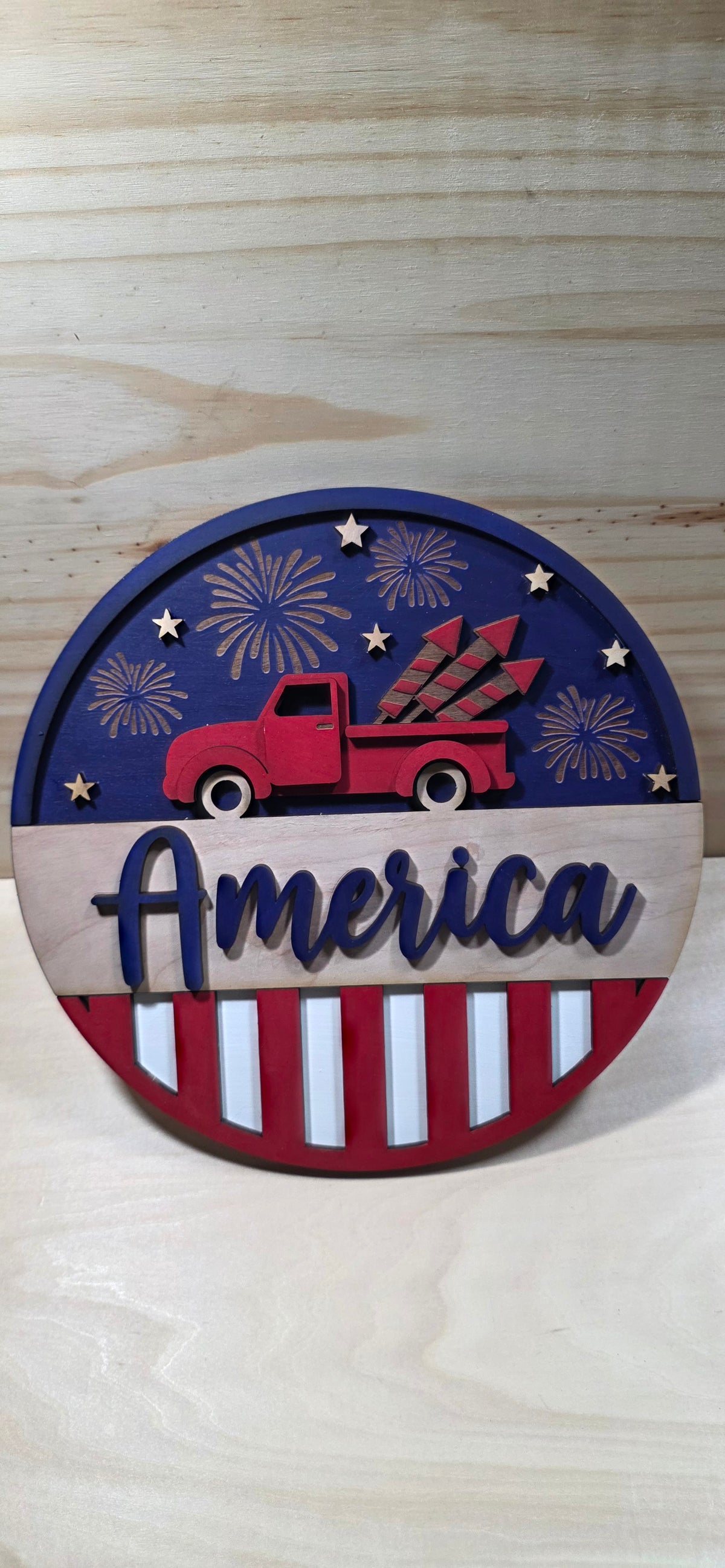 Patriotic Old Truck Door Hanger