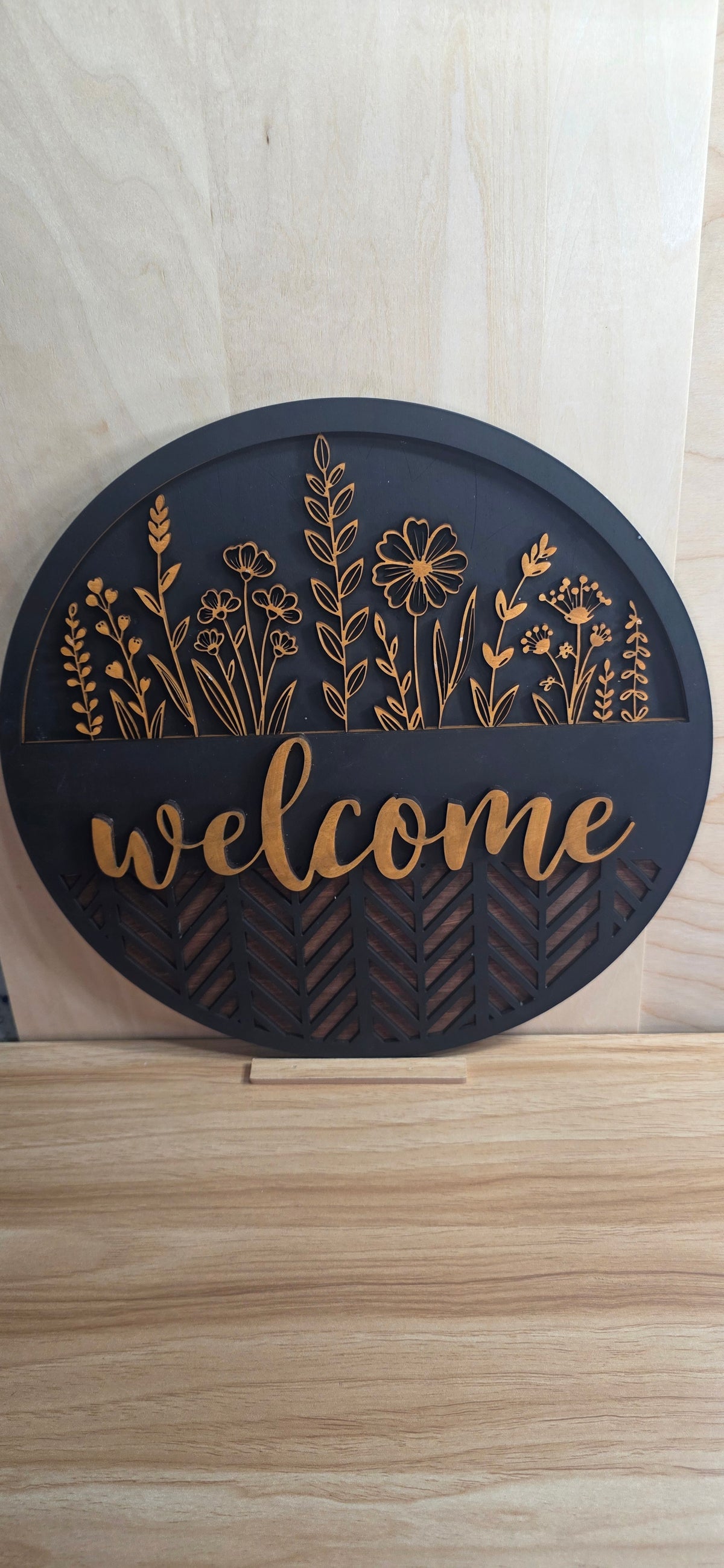 Welcome Floral Black Door Hanger
