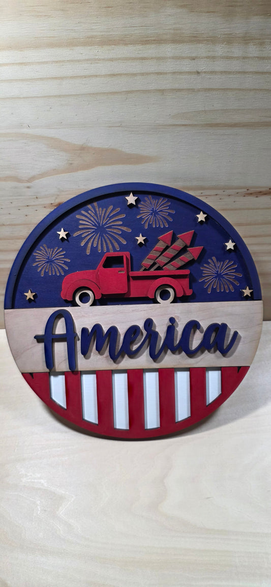 Patriotic Old Truck Door Hanger